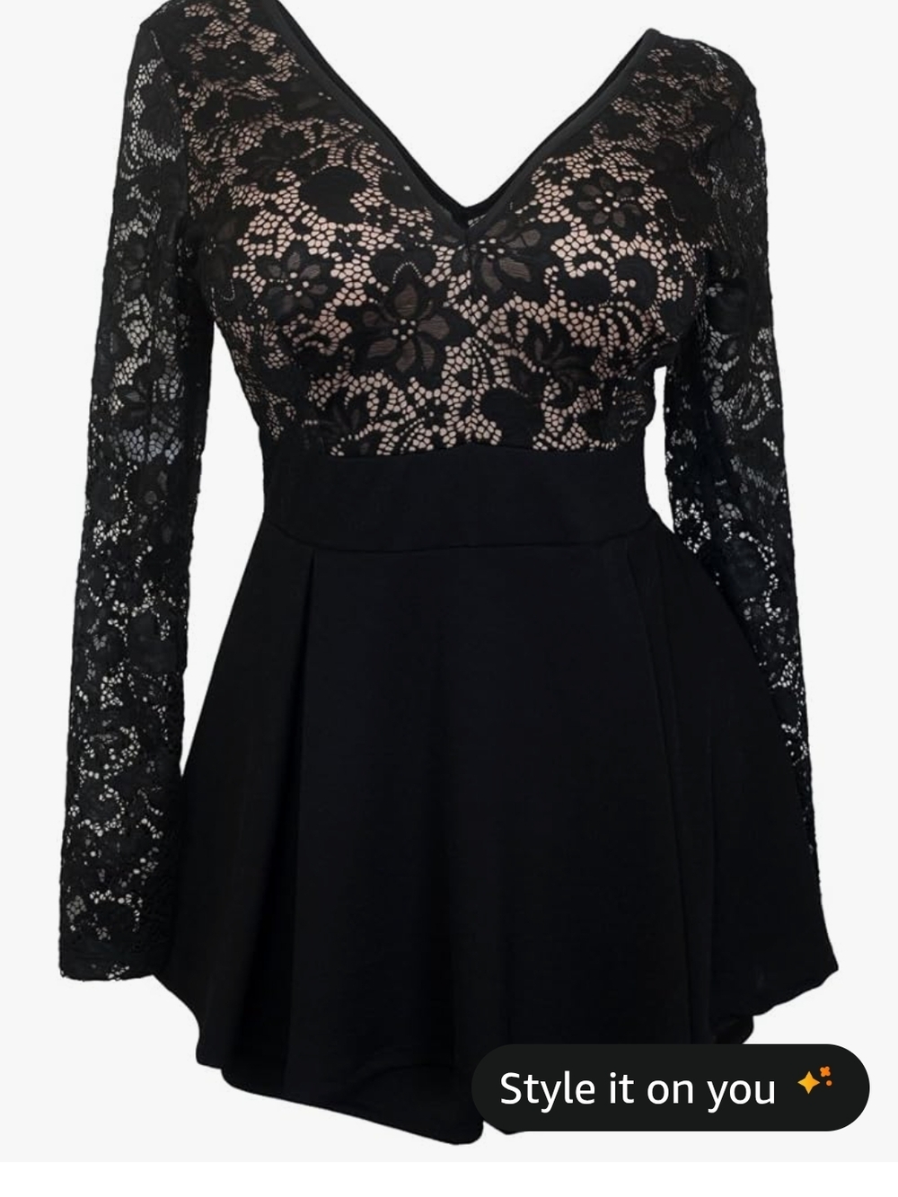Evogues Plus-sized New Black Lace V-Neck Fit & Flare Romper